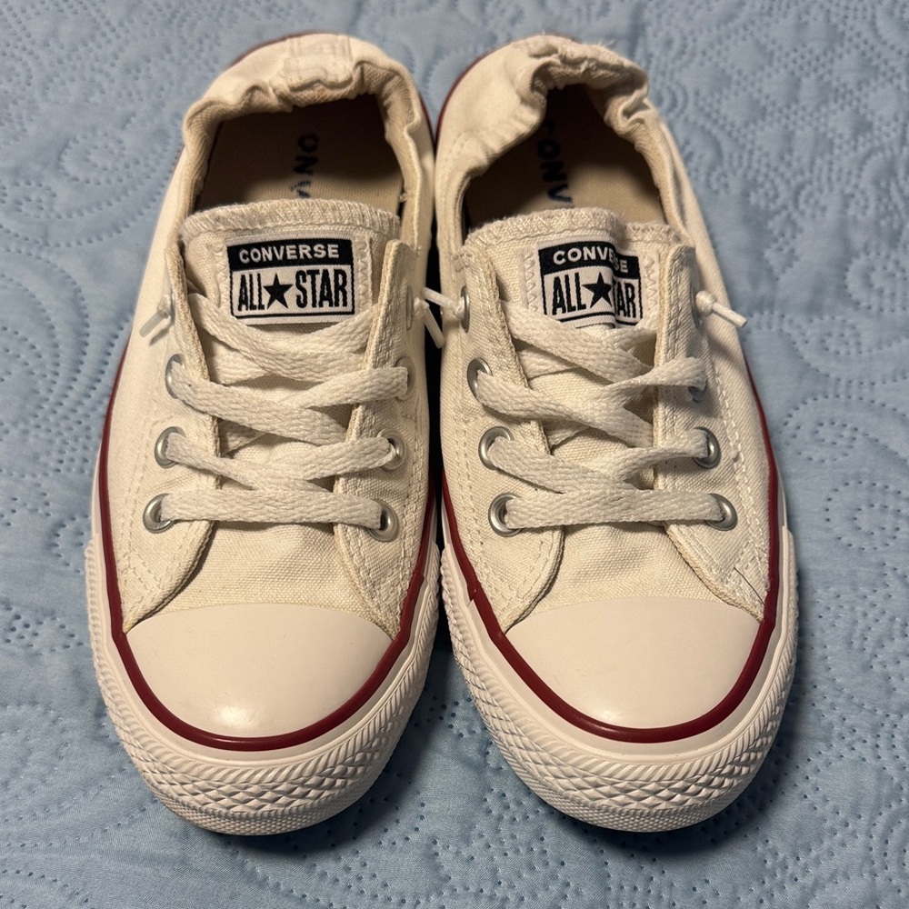 Converse Cream Canvas Low Top Sneakers with Red Trim